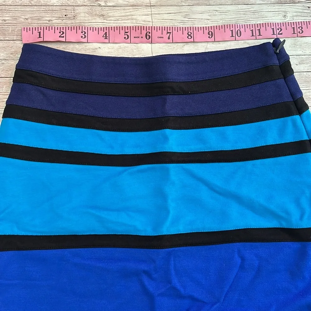 Express Multicolor Blue Striped High Waisted Knit Mini Pencil Skirt - Picture 5 of 8